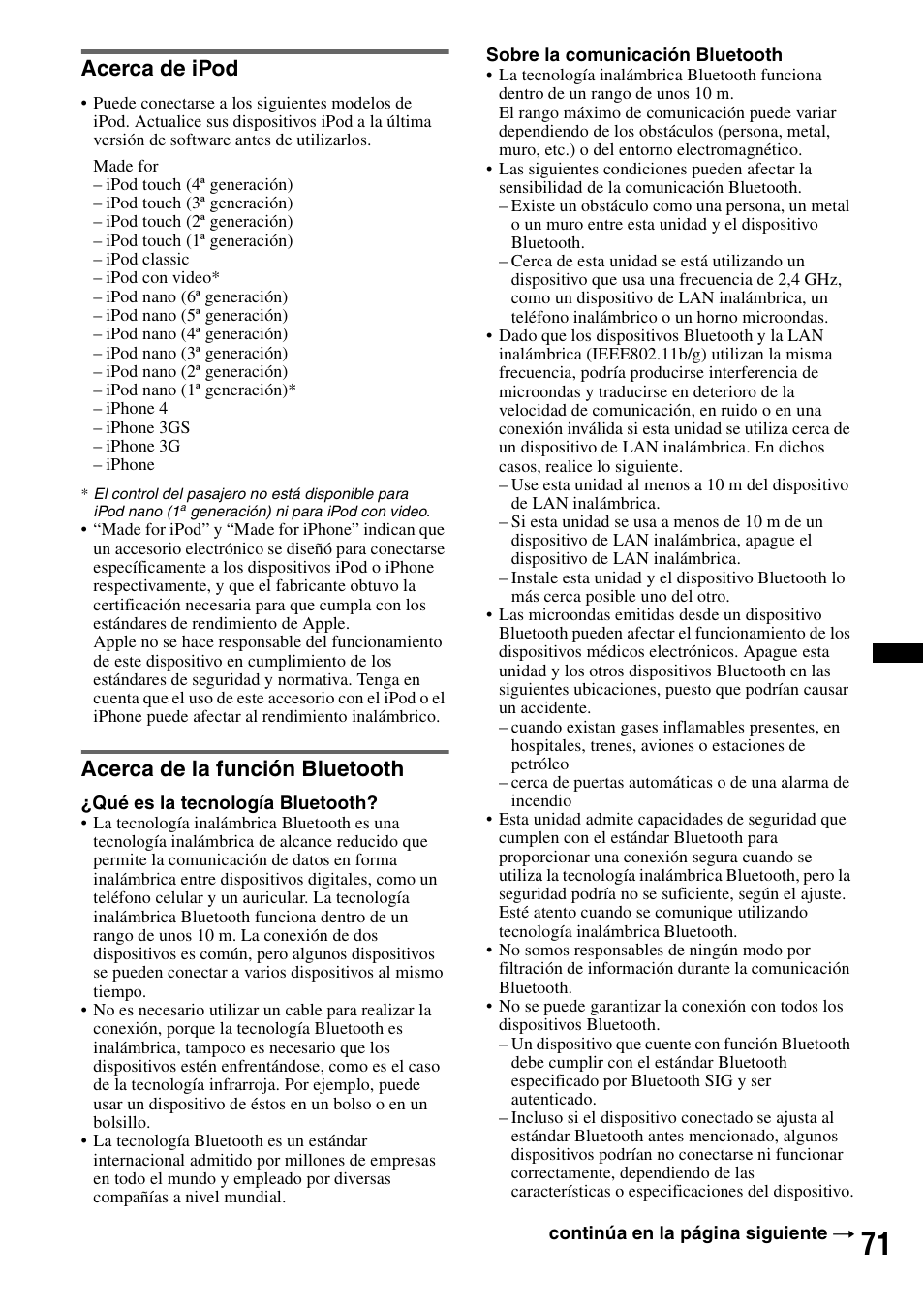 Acerca de ipod, Acerca de la función bluetooth, Acerca de ipod acerca de la función bluetooth | Sony XNV-770BT User Manual | Page 227 / 240