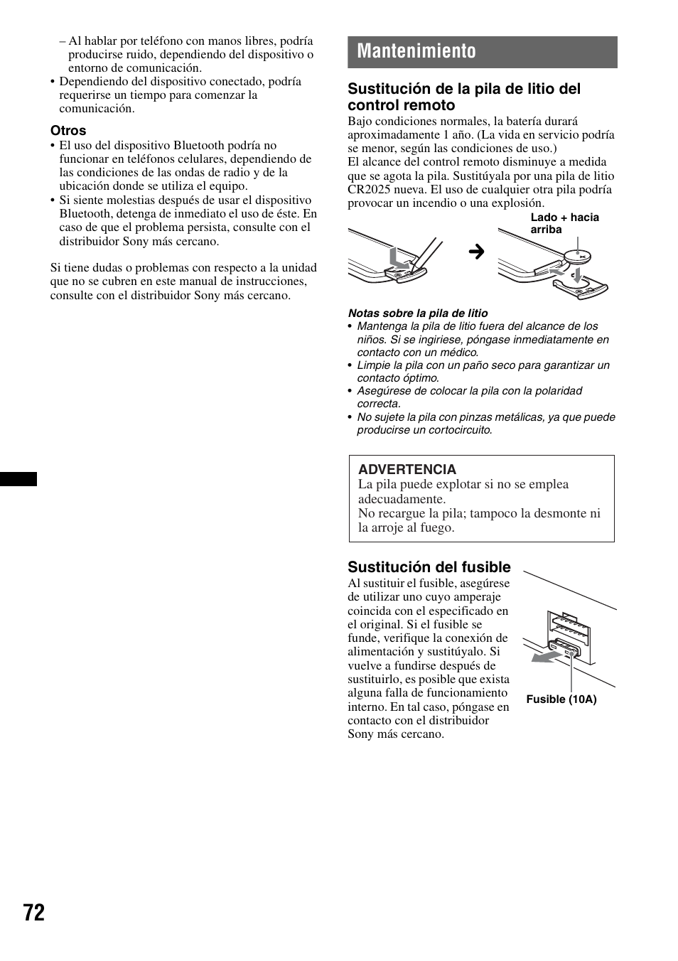 Mantenimiento | Sony XNV-770BT User Manual | Page 228 / 240