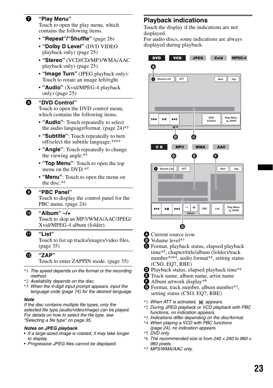 Playback indications | Sony XNV-770BT User Manual | Page 23 / 240