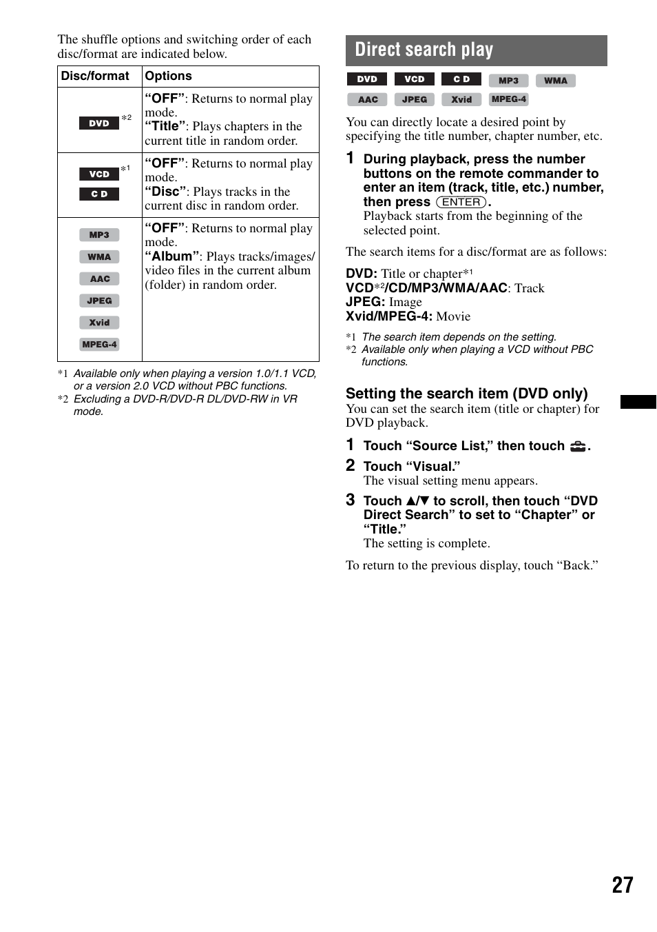 Direct search play | Sony XNV-770BT User Manual | Page 27 / 240