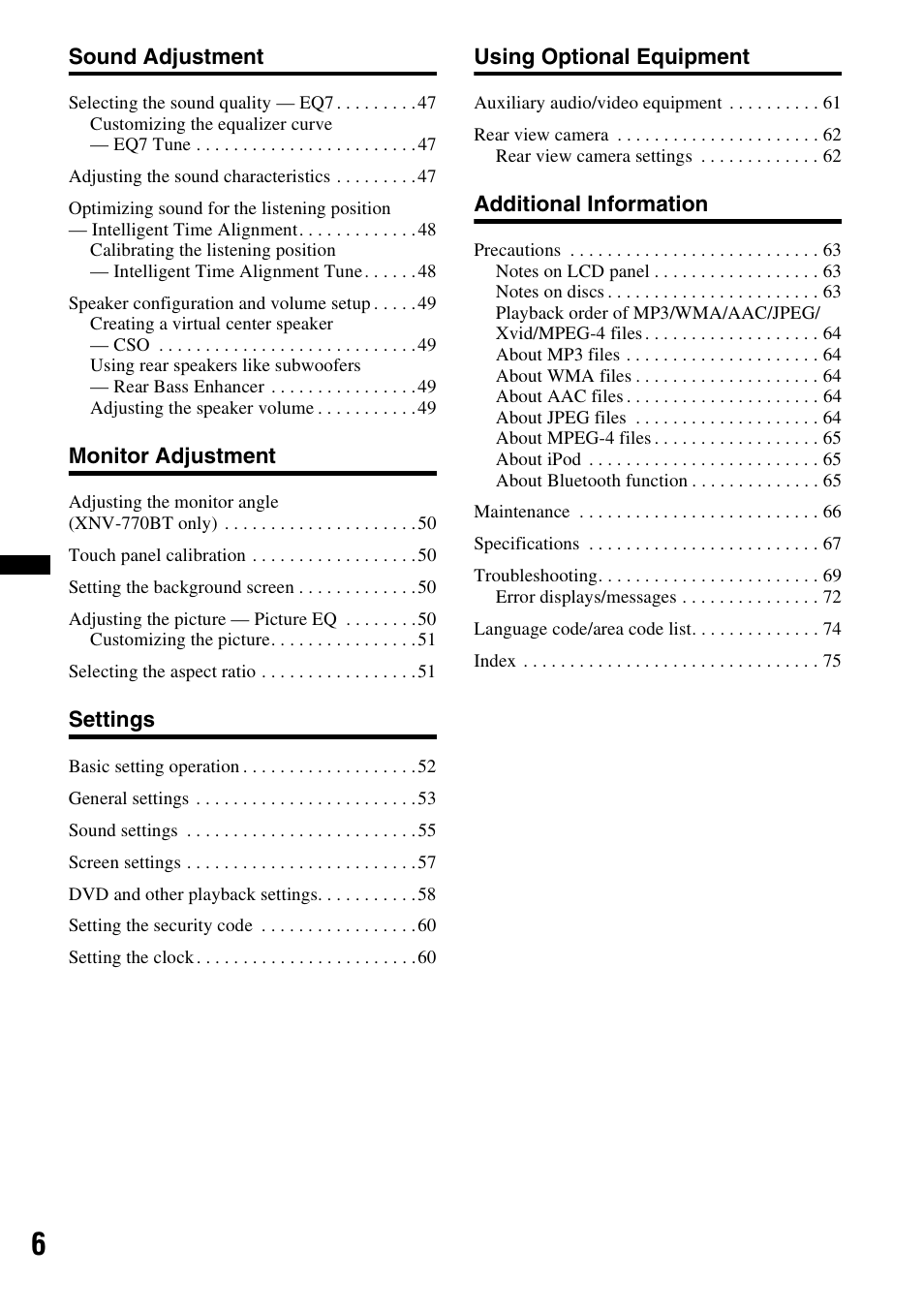 Sony XNV-770BT User Manual | Page 6 / 240