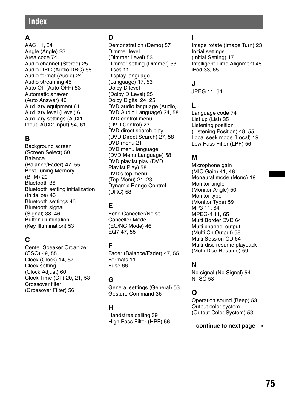 Index | Sony XNV-770BT User Manual | Page 75 / 240