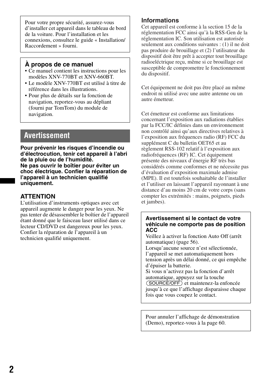 Avertissement | Sony XNV-770BT User Manual | Page 78 / 240