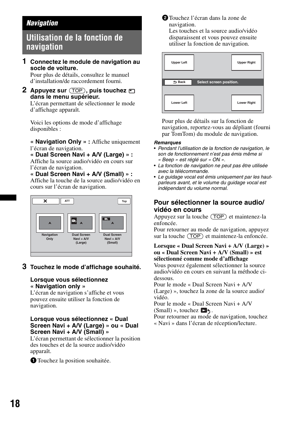 Navigation, Utilisation de la fonction de navigation, Pour sélectionner la source audio/ vidéo en cours | Sony XNV-770BT User Manual | Page 94 / 240