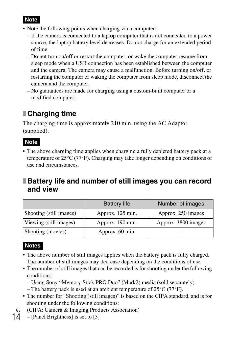 Xcharging time | Sony DSC-TX10 User Manual | Page 14 / 64
