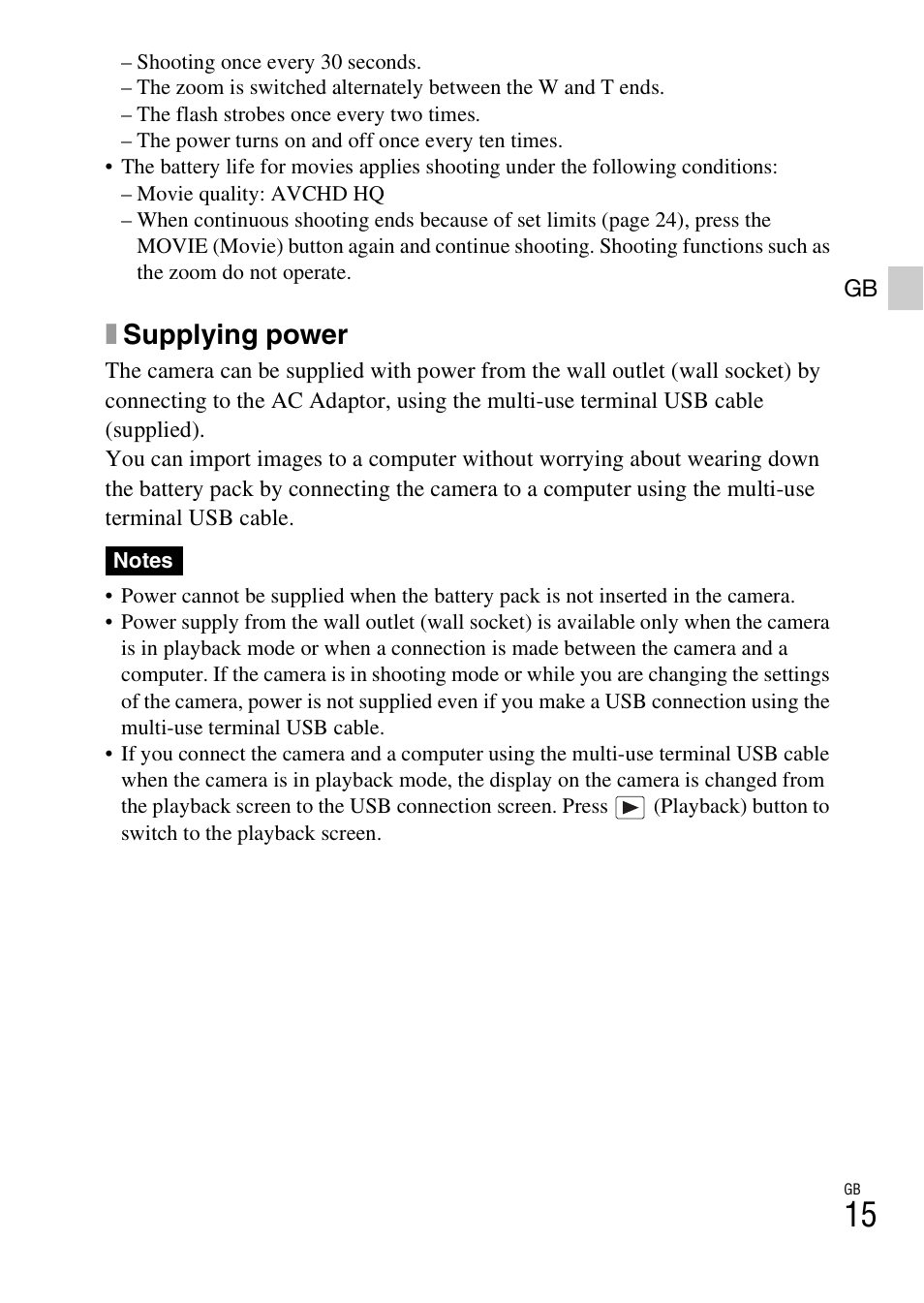 Xsupplying power | Sony DSC-TX10 User Manual | Page 15 / 64