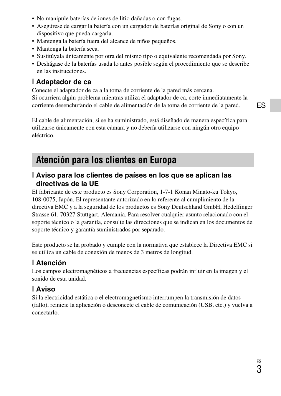 Atención para los clientes en europa | Sony DSC-TX10 User Manual | Page 33 / 64
