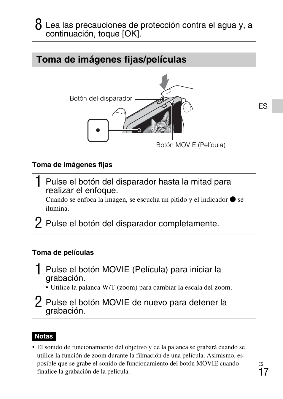 Toma de imágenes fijas/películas | Sony DSC-TX10 User Manual | Page 47 / 64