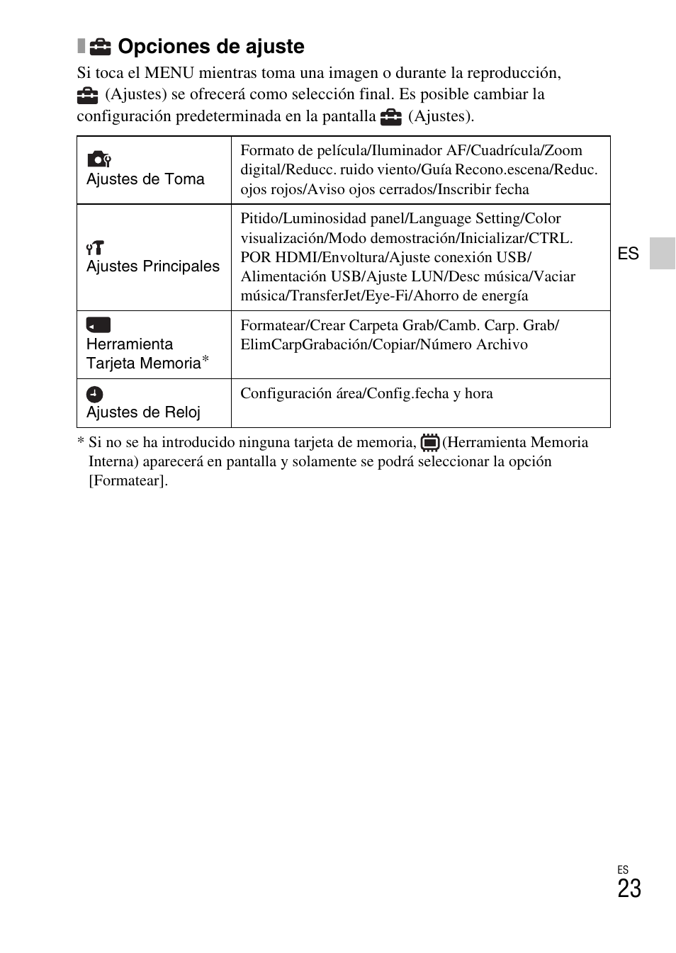 Opciones de ajuste | Sony DSC-TX10 User Manual | Page 53 / 64