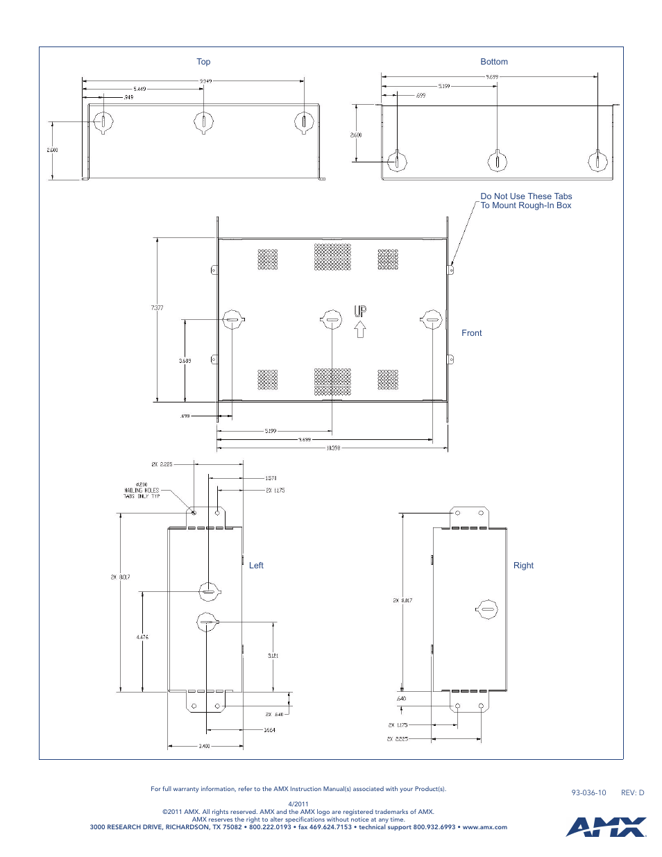 AMX Rough-In Box CB-TP10 User Manual | Page 2 / 2