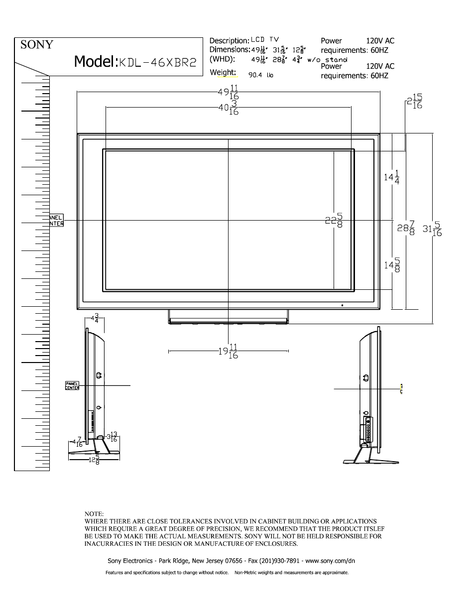 Sony KDL-46XBR2 User Manual | 3 pages