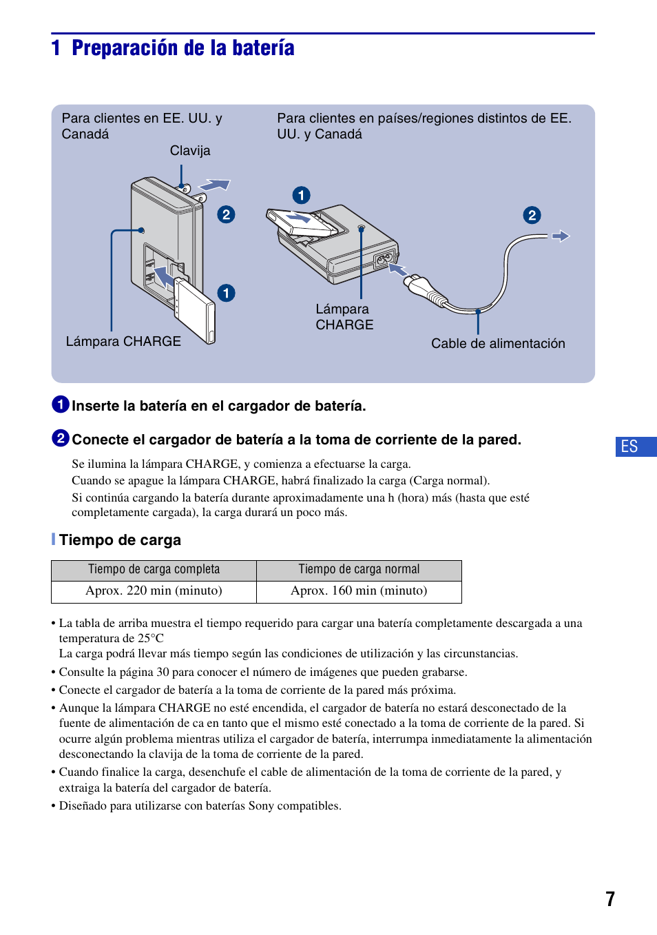 1 preparación de la batería | Sony DSC-T300 User Manual | Page 45 / 76