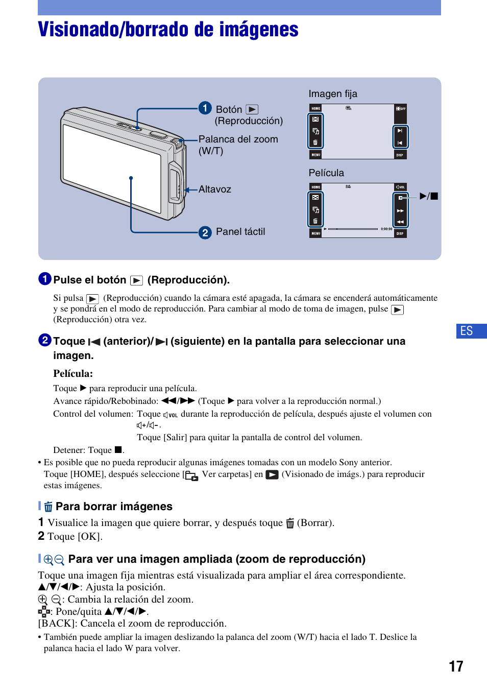 Visionado/borrado de imágenes | Sony DSC-T300 User Manual | Page 55 / 76