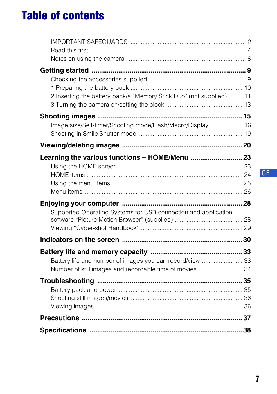 Sony DSC-T300 User Manual | Page 7 / 76