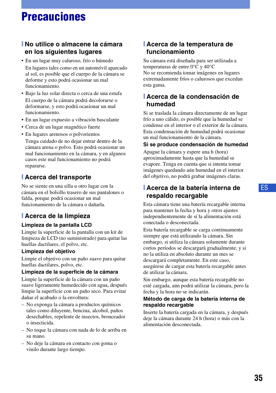 Precauciones | Sony DSC-T300 User Manual | Page 73 / 76