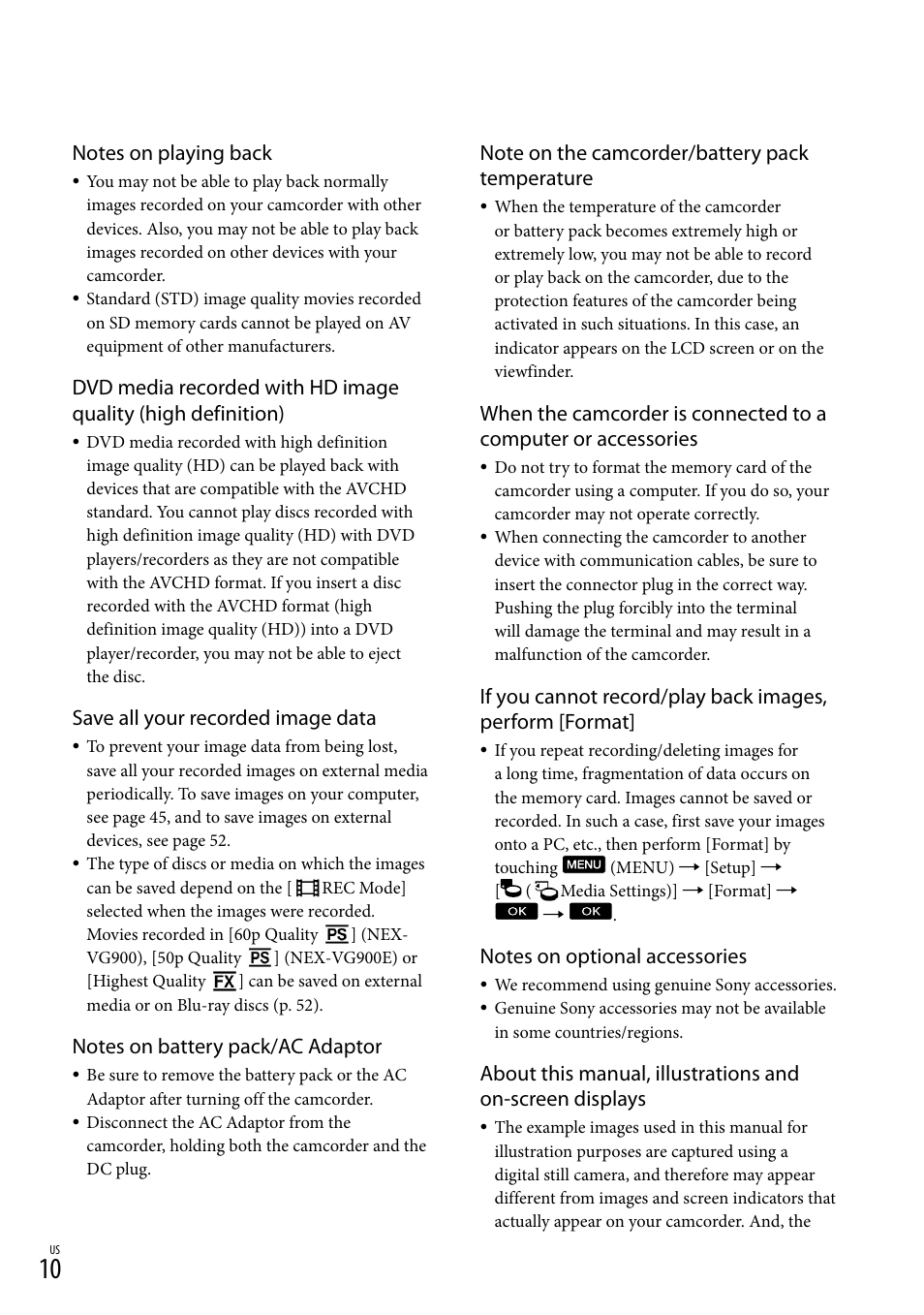 Save all your recorded image data | Sony NEX-VG900 User Manual | Page 10 / 151