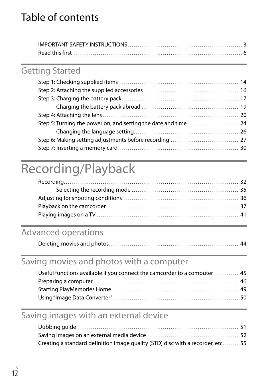 Sony NEX-VG900 User Manual | Page 12 / 151