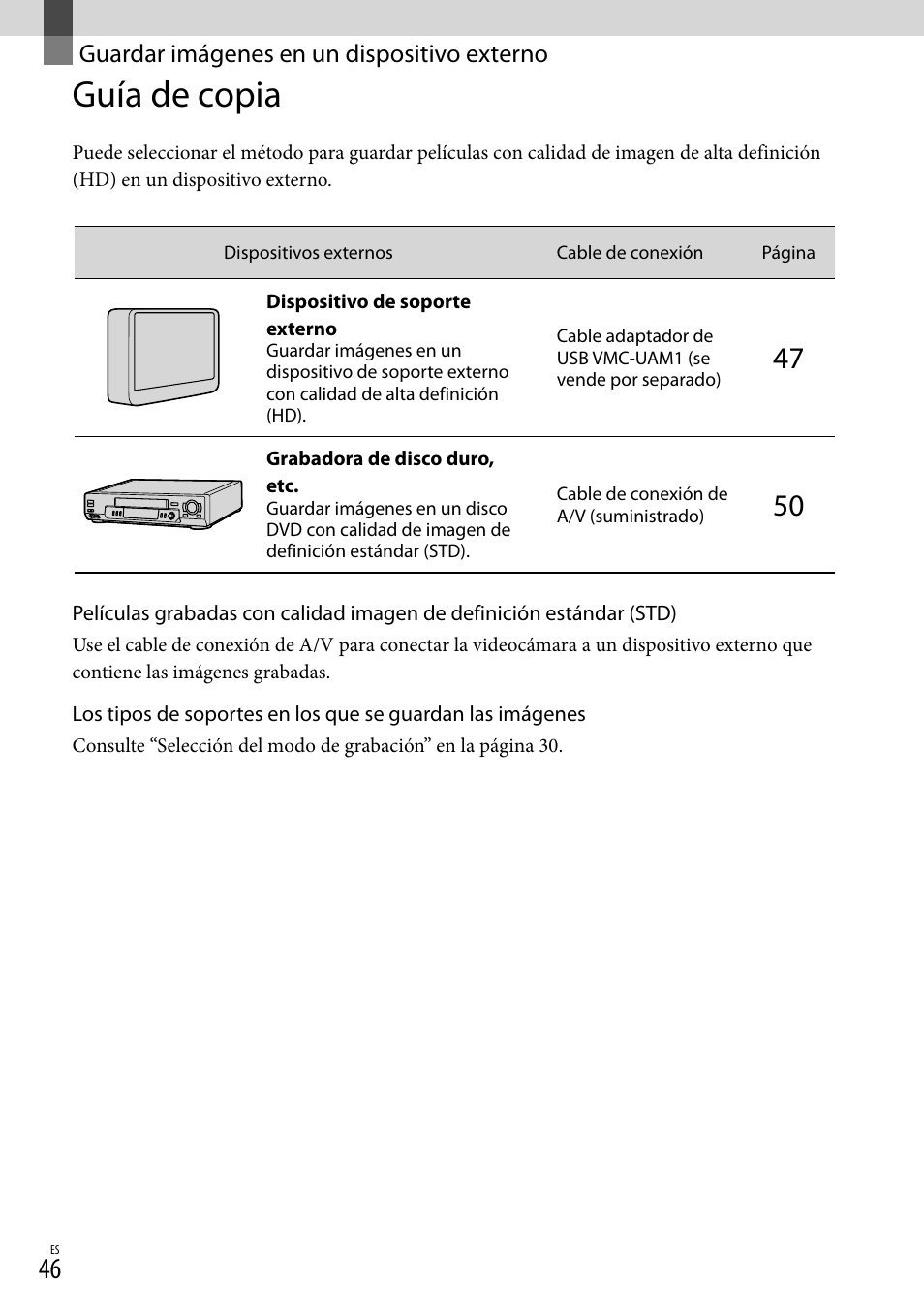 Guardar imágenes en un dispositivo externo, Guía de copia | Sony NEX-VG900 User Manual | Page 122 / 151