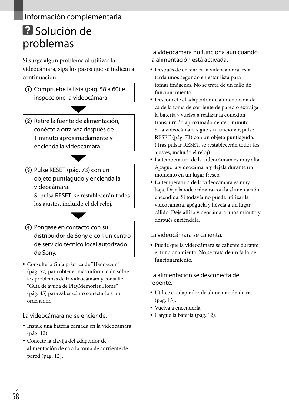 Información complementaria, Solución de problemas | Sony NEX-VG900 User Manual | Page 134 / 151