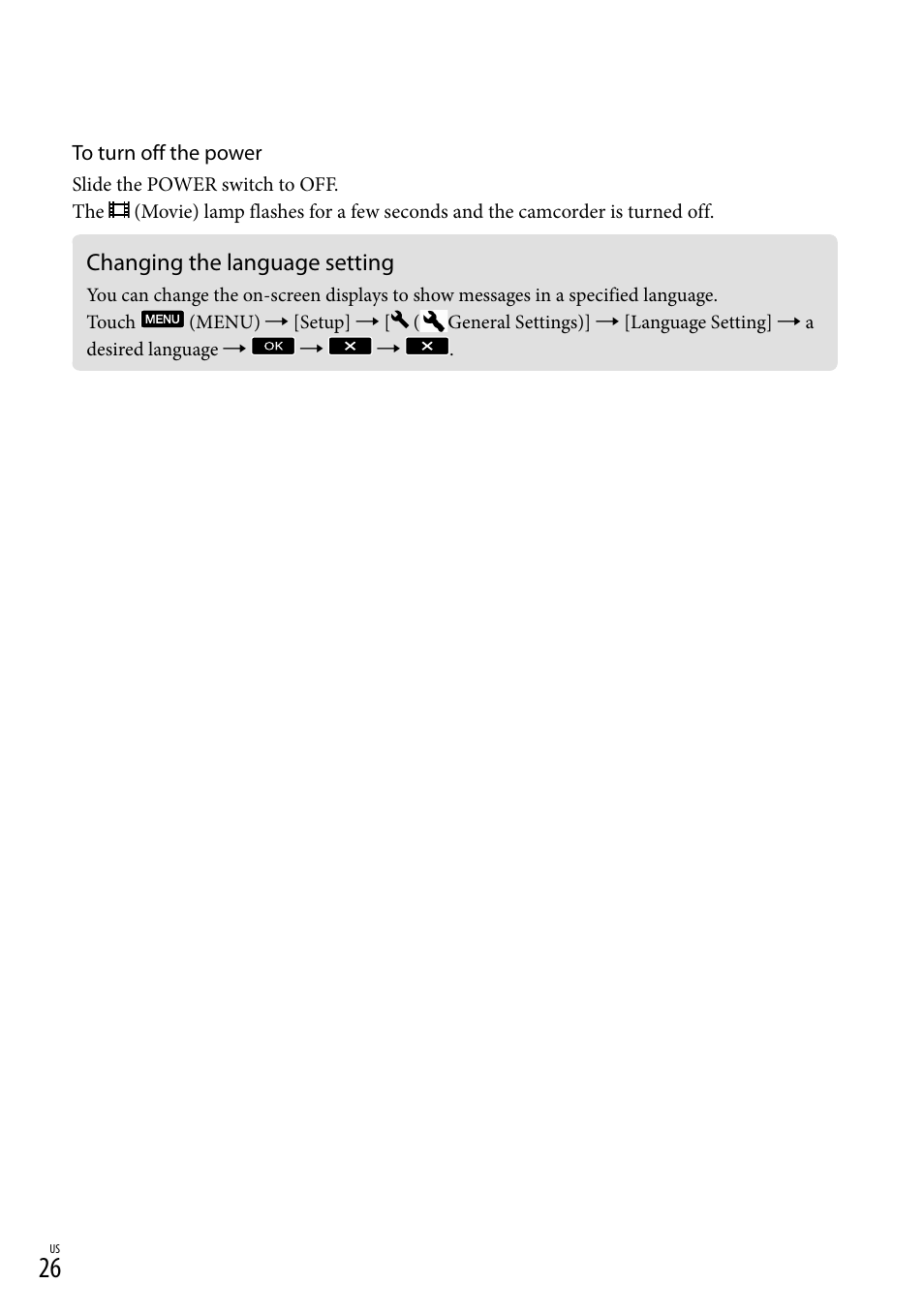 Changing the language setting | Sony NEX-VG900 User Manual | Page 26 / 151