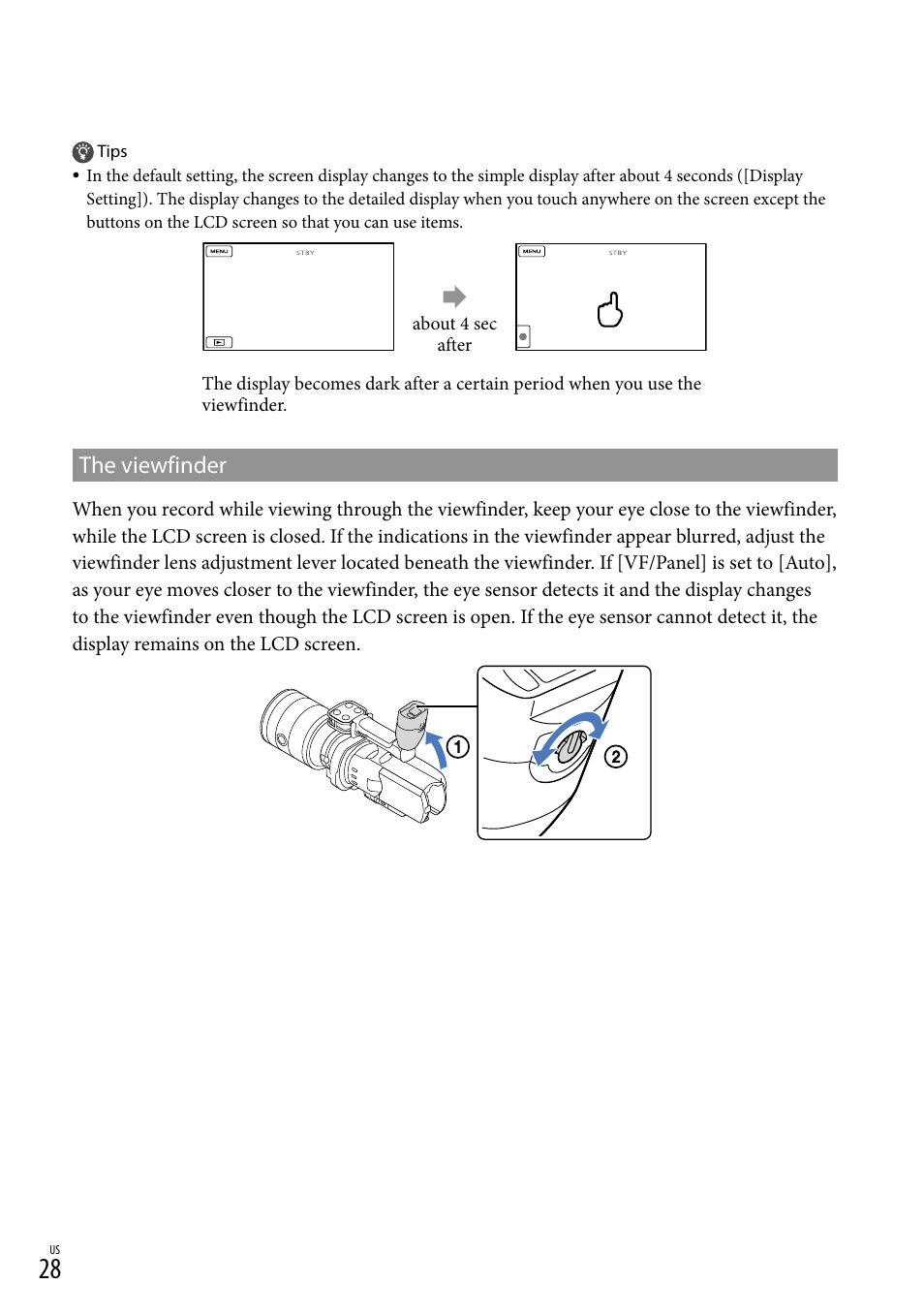 The viewfinder | Sony NEX-VG900 User Manual | Page 28 / 151