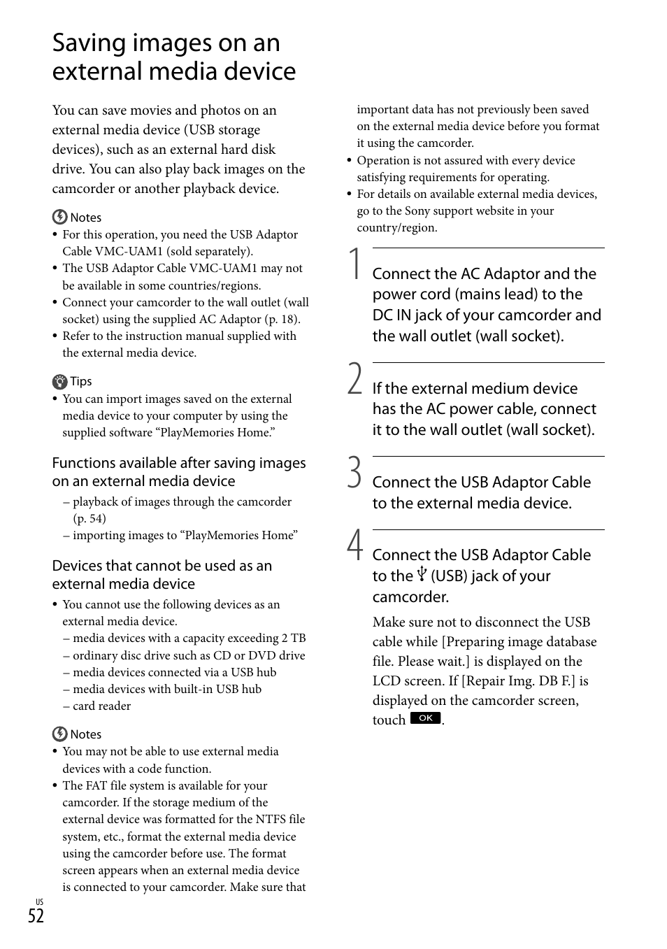 Saving images on an external media device | Sony NEX-VG900 User Manual | Page 52 / 151