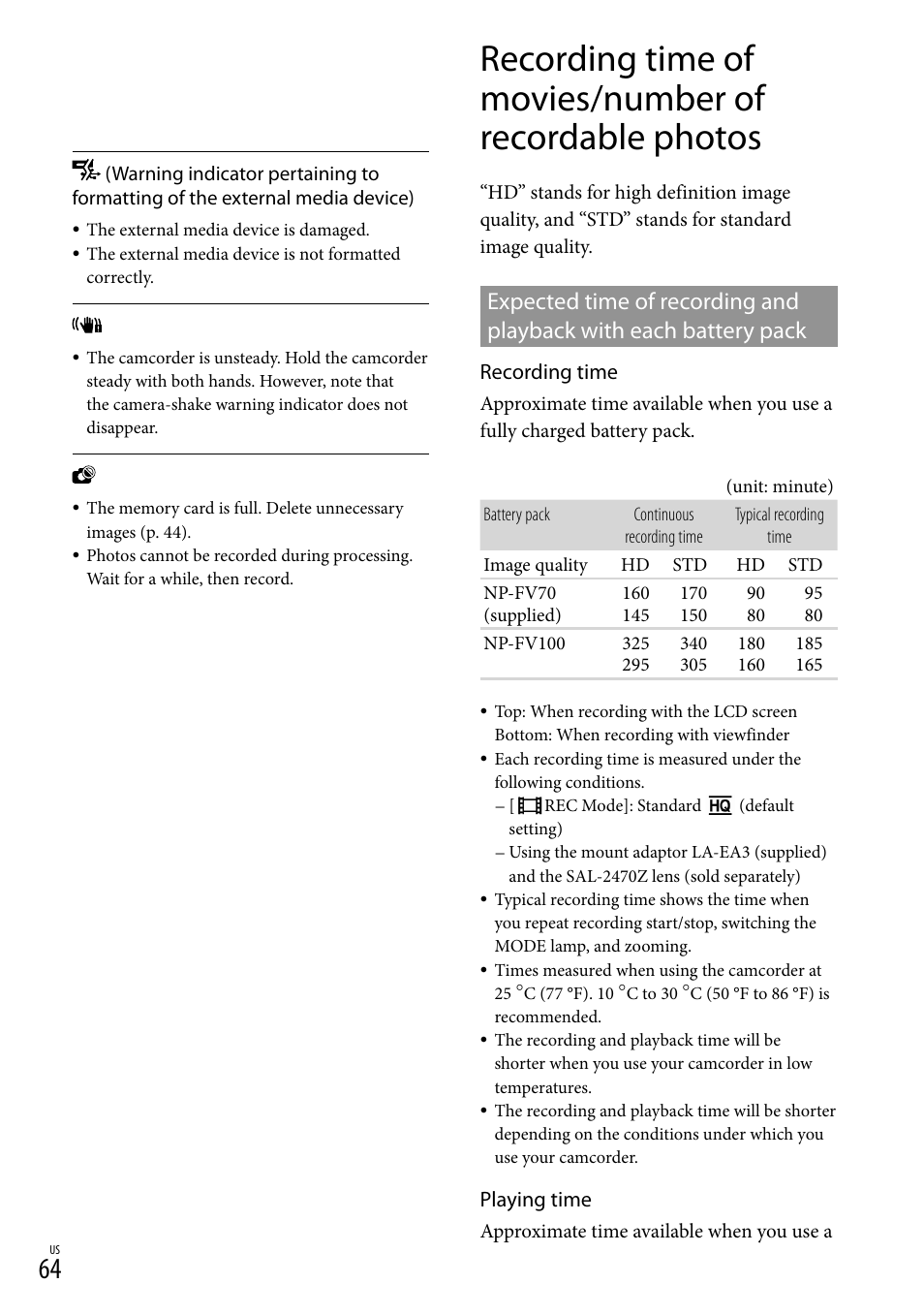 O 64), and | Sony NEX-VG900 User Manual | Page 64 / 151