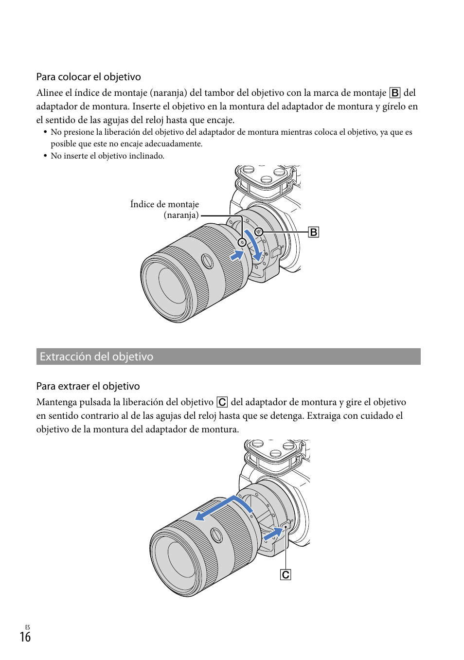 Extracción del objetivo | Sony NEX-VG900 User Manual | Page 92 / 151