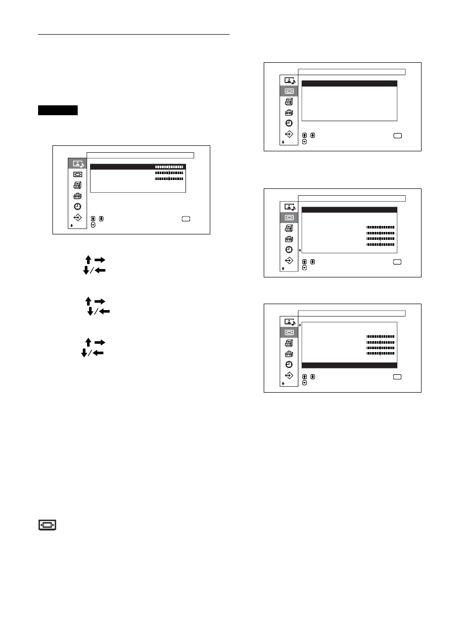 Menu commande écran, Menu réglage du son, Lorsque la touche menu est réglée sur “retour | Sony PFM-32C1 User Manual | Page 118 / 348