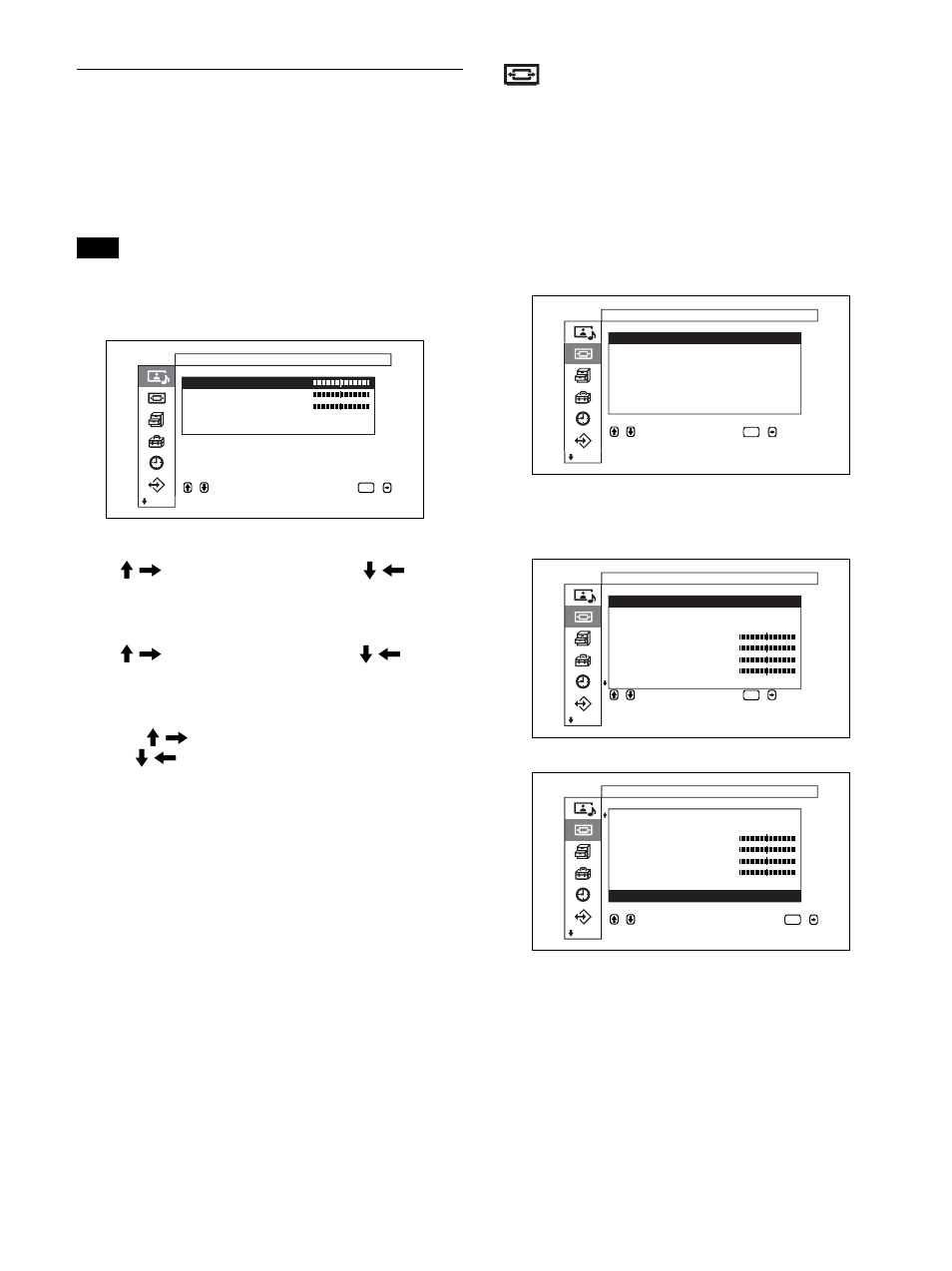 Menú control pantalla, Menú ajuste sonido, Caso en que la tecla menu está ajustada en “intro | Uso de los menús en pantalla, Nota | Sony PFM-32C1 User Manual | Page 216 / 348