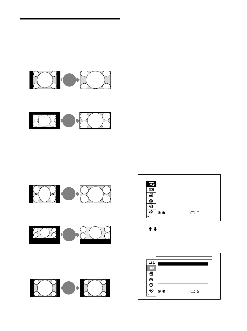 Picture enlargement, Setting auto wide, Expd. 4/3 | Letter bx, Restore, Sub title | Sony PFM-32C1 User Manual | Page 84 / 348