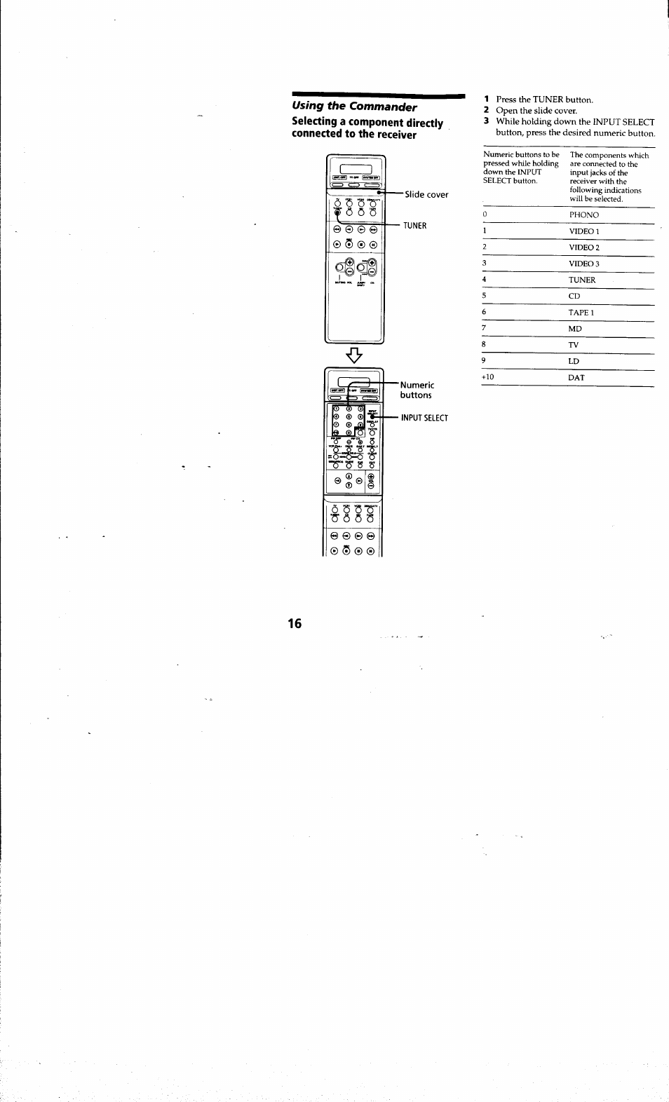 Using the commander | Sony RM-SC200 User Manual | Page 16 / 18
