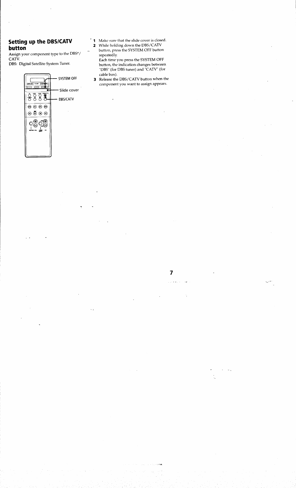 Setting up the dbs/catv button | Sony RM-SC200 User Manual | Page 7 / 18