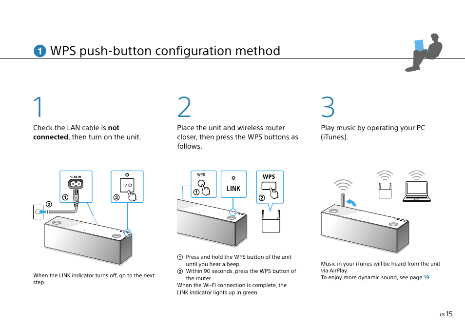 Wps push-button configuration method | Sony SRS-X9 User Manual | Page 15 / 68