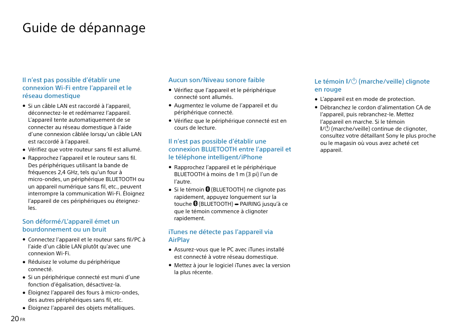 Guide de dépannage | Sony SRS-X9 User Manual | Page 42 / 68