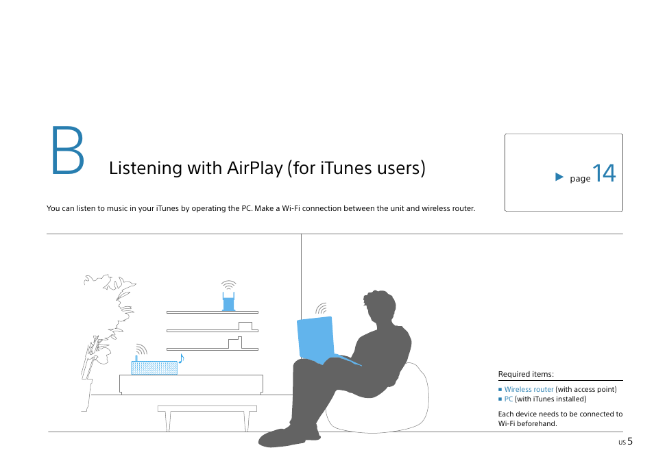 Listening with airplay (for itunes users) | Sony SRS-X9 User Manual | Page 5 / 68