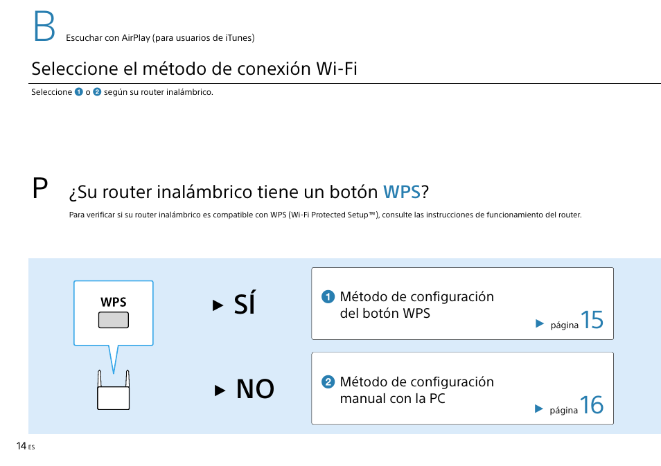 Seleccione el método de conexión wi-fi, Su router inalámbrico tiene un botón wps | Sony SRS-X9 User Manual | Page 58 / 68