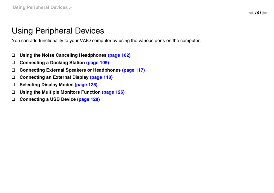 Using peripheral devices | Sony VPCZ22SHX User Manual | Page 101 / 215