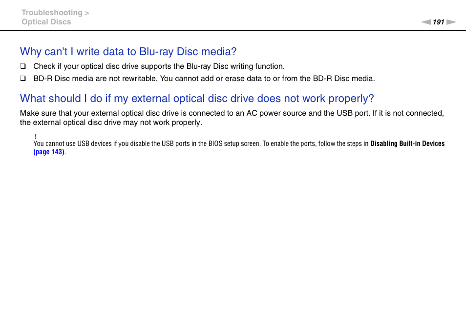 Why can't i write data to blu-ray disc media | Sony VPCZ22SHX User Manual | Page 191 / 215