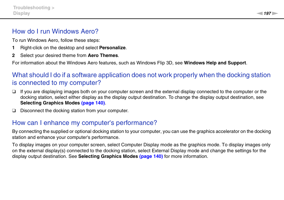 How do i run windows aero, How can i enhance my computer's performance | Sony VPCZ22SHX User Manual | Page 197 / 215