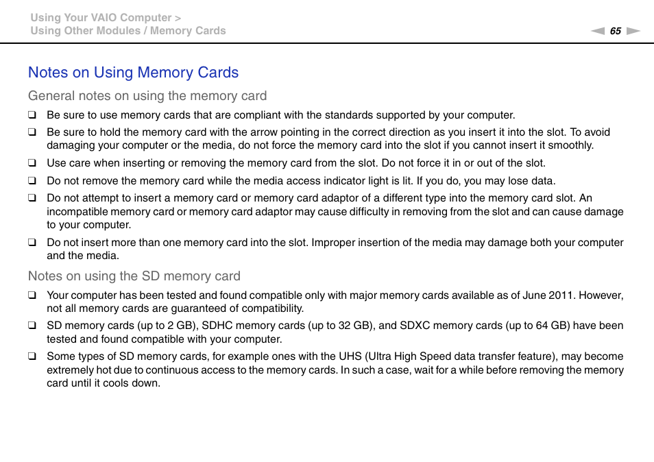 Sony VPCZ22SHX User Manual | Page 65 / 215