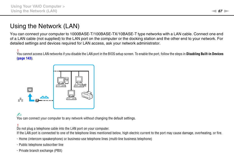 Using the network (lan) | Sony VPCZ22SHX User Manual | Page 67 / 215