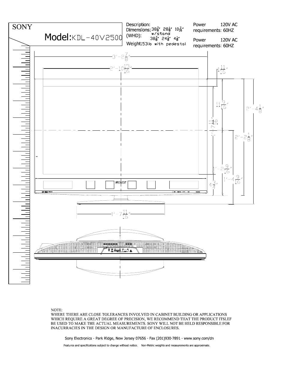Sony KDL-40V2500 User Manual | 2 pages