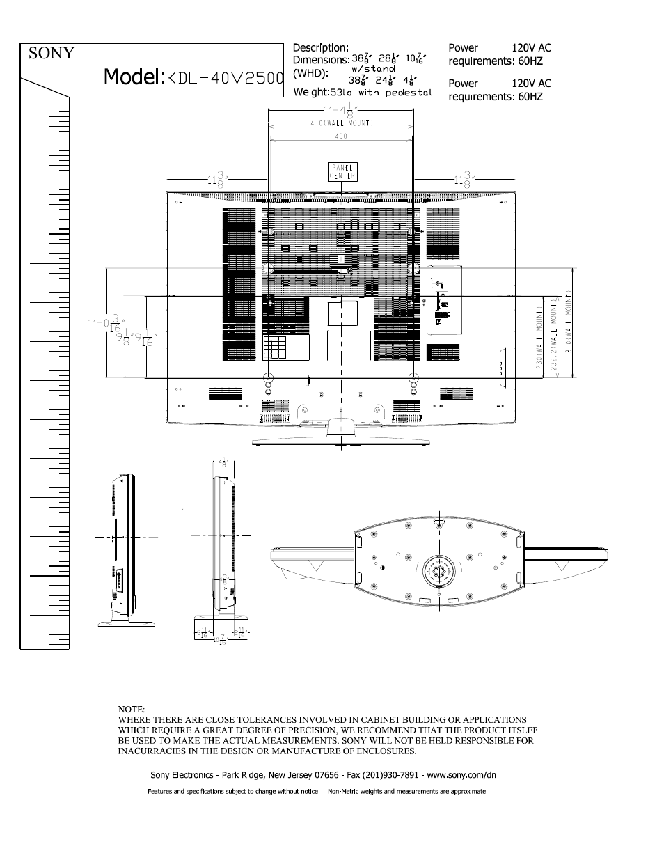 Model:kdl-4ovp5oo, Sony | Sony KDL-40V2500 User Manual | Page 2 / 2