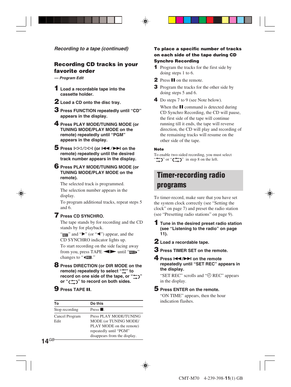 Timer-recording radio programs | Sony CMT-M70 User Manual | Page 14 / 24