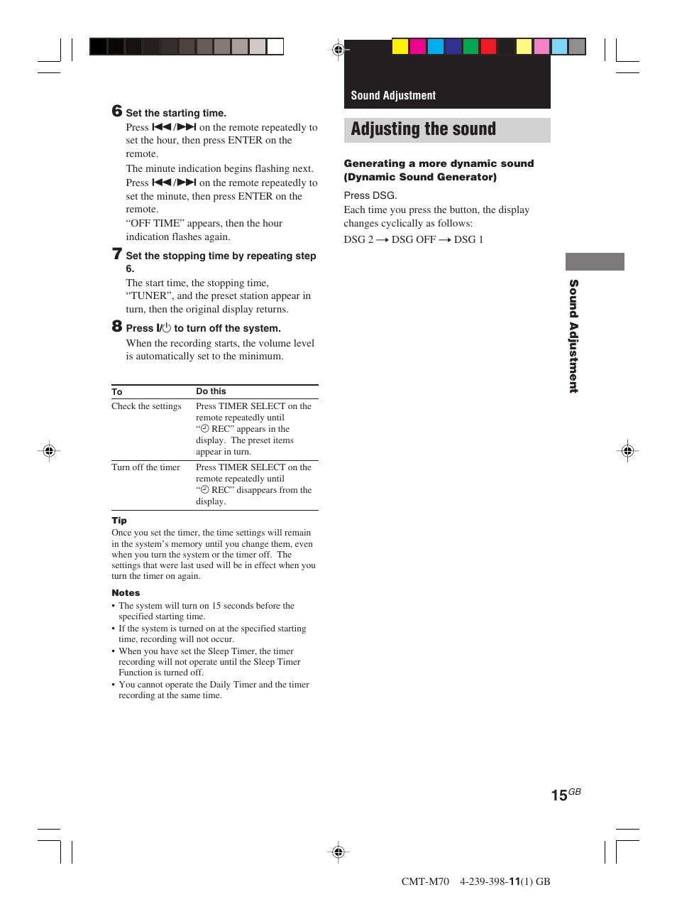Sound adjustment, Adjusting the sound | Sony CMT-M70 User Manual | Page 15 / 24
