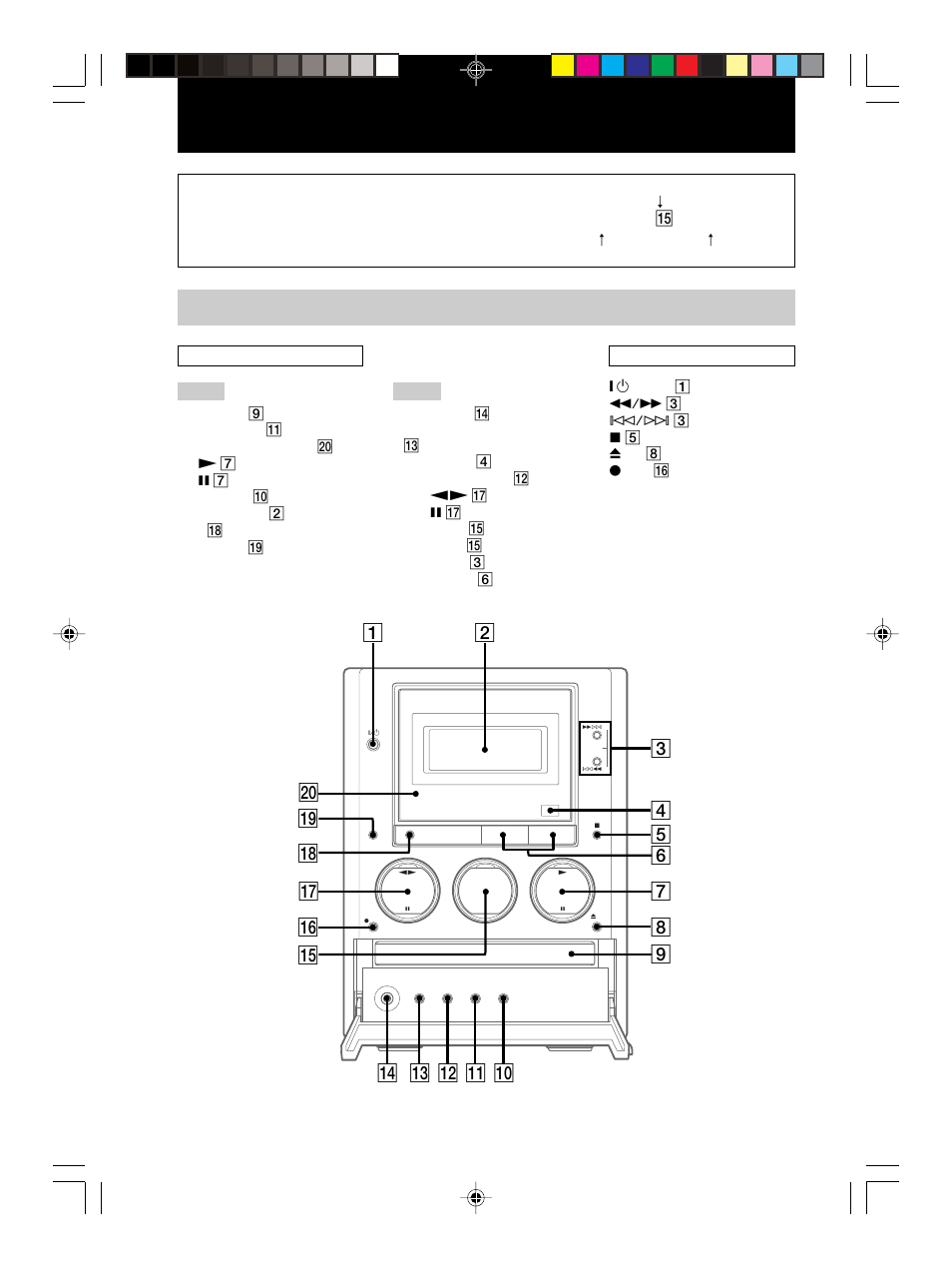 Main unit, List of button locations and reference pages | Sony CMT-M70 User Manual | Page 4 / 24