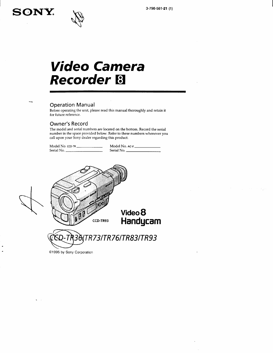 Sony CCD-TR83 User Manual | 52 pages