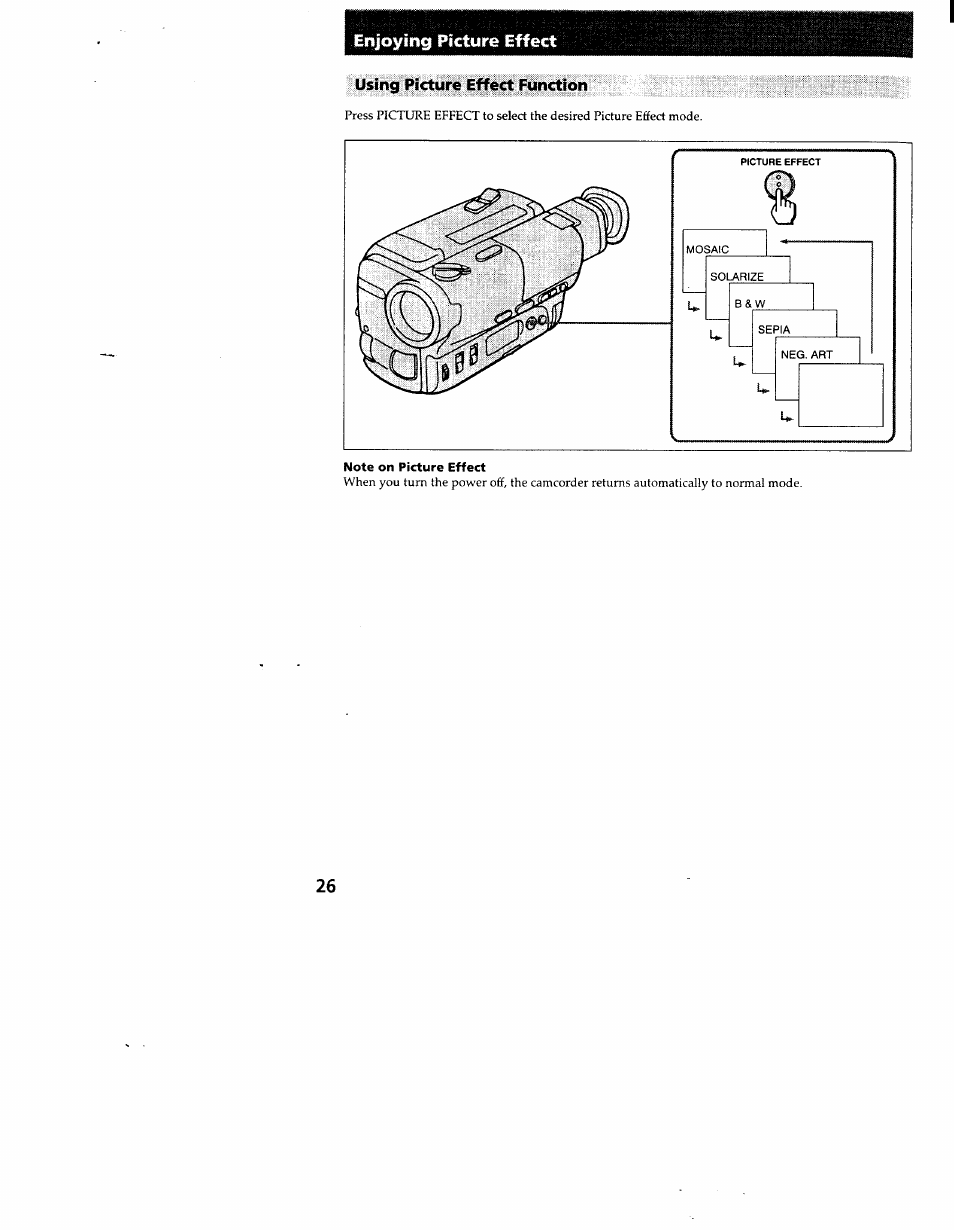Enjoying picture effect, Using picture effect function | Sony CCD-TR83 User Manual | Page 26 / 52