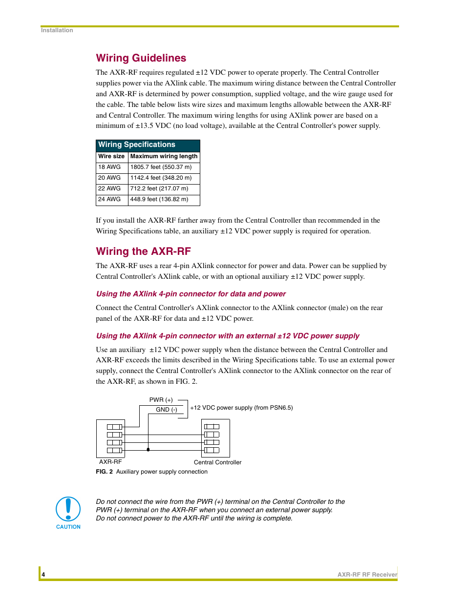 Wiring guidelines, Wiring the axr-rf | AMX RF Receiver AXR-RF User Manual | Page 8 / 10